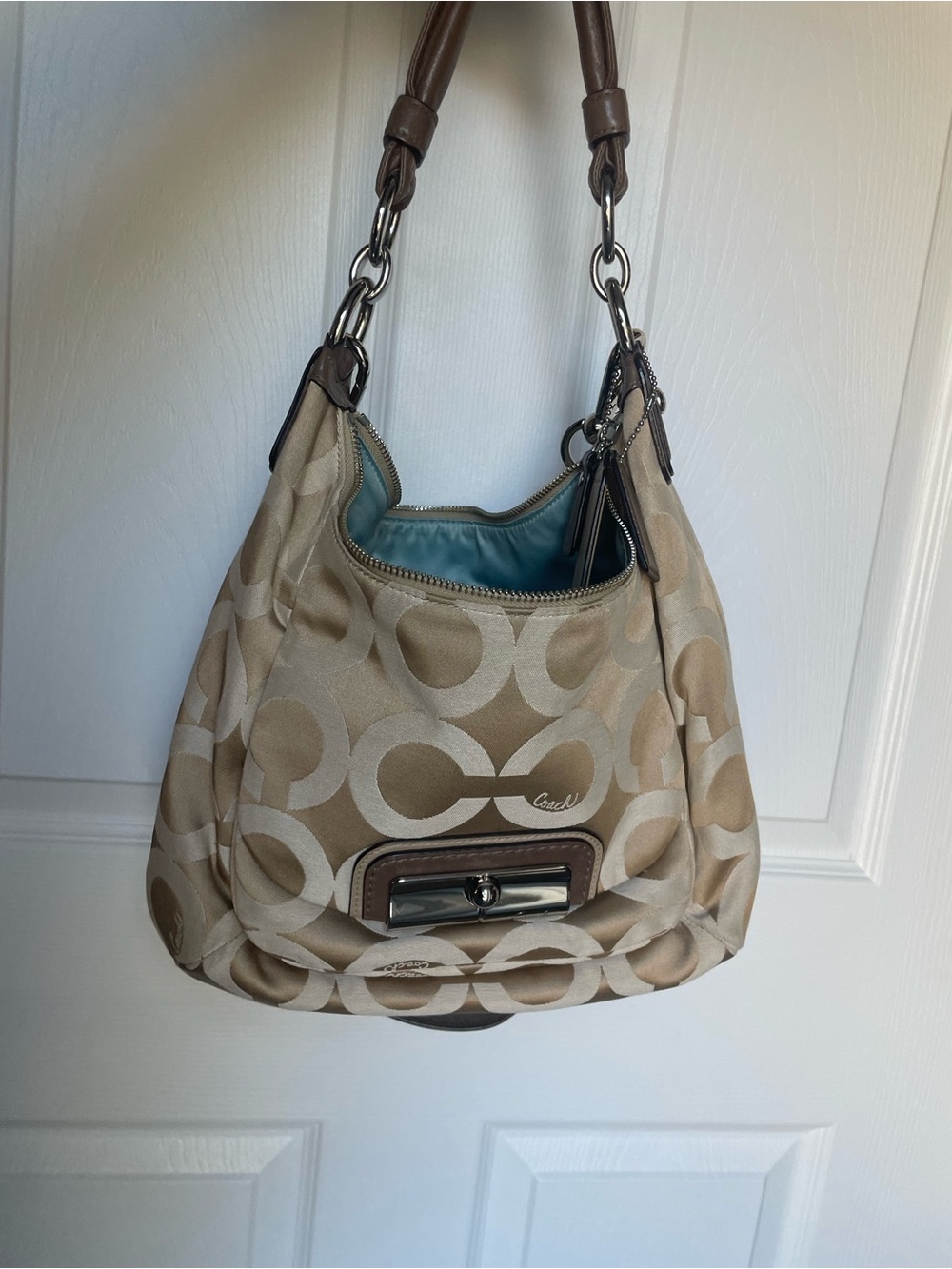 VINTAGE Coach Kristin Signature Op Art Sateen Hobo Bag with Crossbody Strap